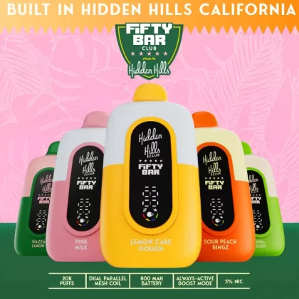 Hidden Hills x FIFTY BAR 20K Puff Disposable Device - 20000 Puffs - Pink Sour Straws