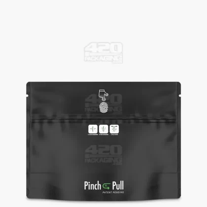 Child Resistant & Tamper Evident | Pinch N Pull Matte Black Mylar Bags | 8in x 6in – 28g – 250 Count