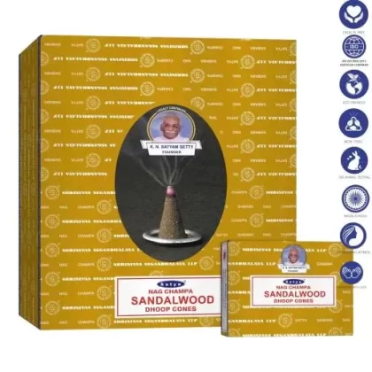 Satya – Sandalwood Dhoop Cones (12 Cones, 1″)