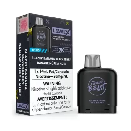Flavour Beast Level X Pods [FEDERAL] - Flavour#Blazin’ Banana Blackberry Iced>Bomb Blue Razz>Bussin’ Banana Iced>Extreme Mint Iced>Mad Mango Peach>Packin’ Peach Berry>Weekend Watermelon Iced (BE6BA4)