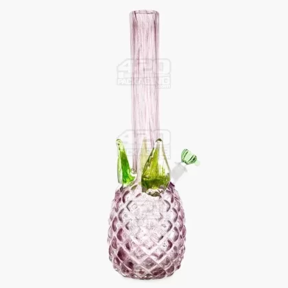 Straight Neck Color Pull Pineapple Glass Water Pipe | 16in Tall – 14mm Bowl – Purple
