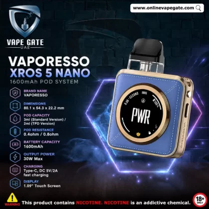 VAPORESSO XROS 5 NANO 1600mAh POD SYSTEM - Damascus Silver