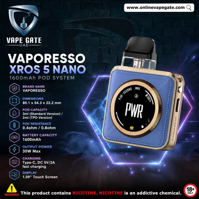 VAPORESSO XROS 5 NANO 1600mAh POD SYSTEM - Damascus Silver