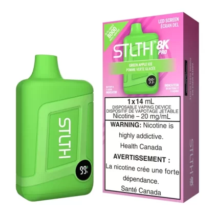 STLTH 8K Pro Disposable Vape Device - Green Apple Ice - 20mg/ml