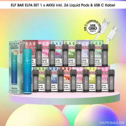 Elf Bar ELFA – MEGA Set – 1 Akkuträger + 26 Caps inkl. USB-C Kabel
