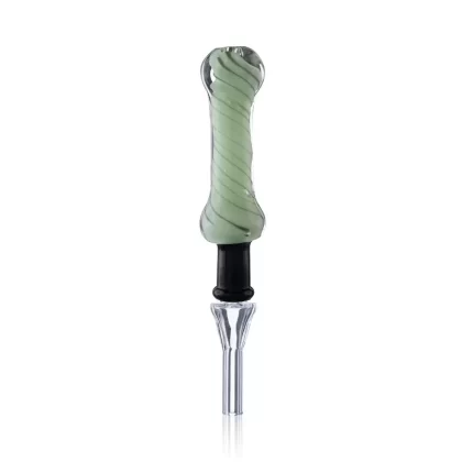 Nectar Collector | Pocket Glass Hand Straw w/ Quartz Tip | 4″ – 10mm – Lime Green Spirals
