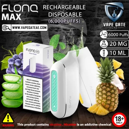 FLONQ MAX RECHARGEABLE DISPOSABLE VAPES (6,000PUFFS) - 20 mg / Aloe Grape