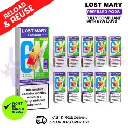 Cherry Peach Lemonade Lost Mary BM6000 Replacement Pods BOX OF 10