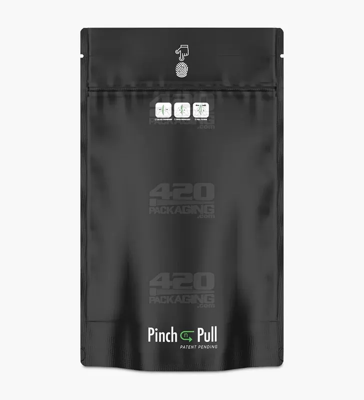 Child Resistant & Tamper Evident | Pinch N Pull Matte Black Mylar Bags | 6in x 9.8in – 28g – 250 Count