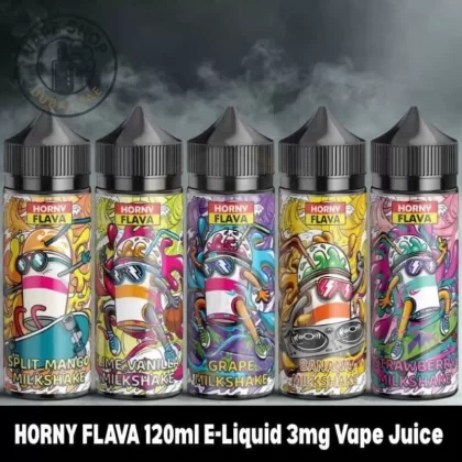 HORNY FLAVA 120ml E-Liquid 3mg Vape Juice in Dubai, UAE - Banana Bubblegum, Banana Split – Milkshake Series (6803BC)