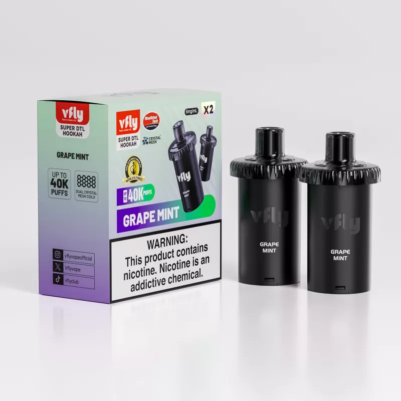 VFLY Super DTL Hookah 40K Disposable E-Hookah POD - 40000 Puffs (2 Count) - Grape Mint - Image 2