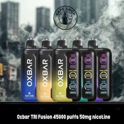 Oxbar TRI Fusion 45000 puffs 50mg nicotine - Vape Product, BOX OF 5 PCS; Banana Ice, Blueberry Raspberry (3C9A30)