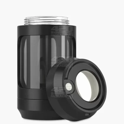 Light Up Magnifying Cap Stash Jar w/ Magnetic Grinder & One-Hitter | Plastic – 6g – Black