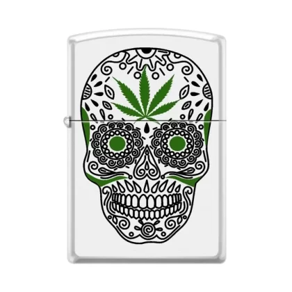 Zippo Lighter – Black Light Cannabis Sugar Skull