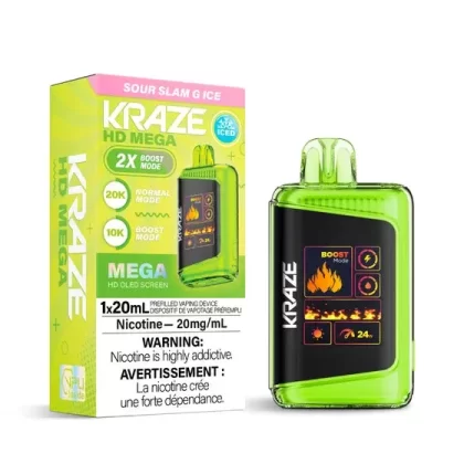 Kraze HD Mega Disposable Vape – 20K Puffs – Sour Slam G Ice