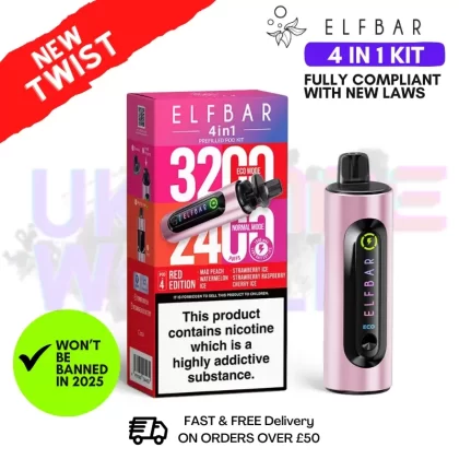 Red Edition Elf Bar 3200 & 2400 Puff (4 in 1) Prefilled Pod Kit