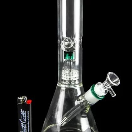 Glass Beaker Ice Bong with Drum Perc - choose color#Glass Beaker Ice Bong with Drum Perc>11 Inch>Green>Blue