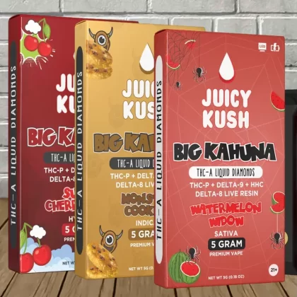 Juicy Kush Big Kahuna THCa Liquid Diamonds Disposable 5g - strain#Alaskan Thunderf*ck (Sativa) DISPOSABLE>Watermelon Widow (Sativa) DISPOSABLE>Super Cherry Boof (Hybrid) DISPOSABLE>Biscotti (5971CA)