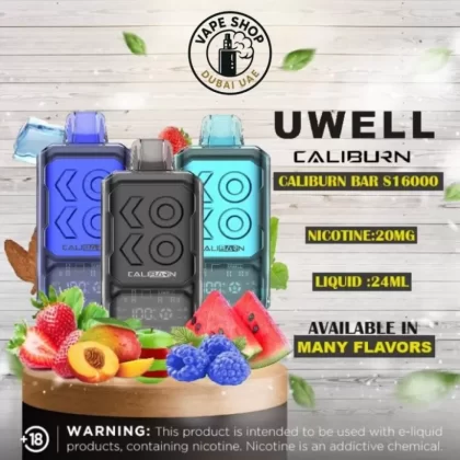 UWELL Caliburn Bar 20MG 16000 Puffs Disposable Vape in Dubai - Vape Product, FULL BOX 10 DEVICE; Blue Razz Ice, Double Apple