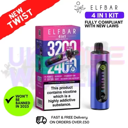 Purple Edition Elf Bar 3200 & 2400 Puff (4 in 1) Prefilled Pod Kit