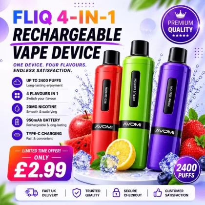 Avomi FLIQ 4-in-1 2400 Puff Pod Kit – 20mg - Vapestorm Co