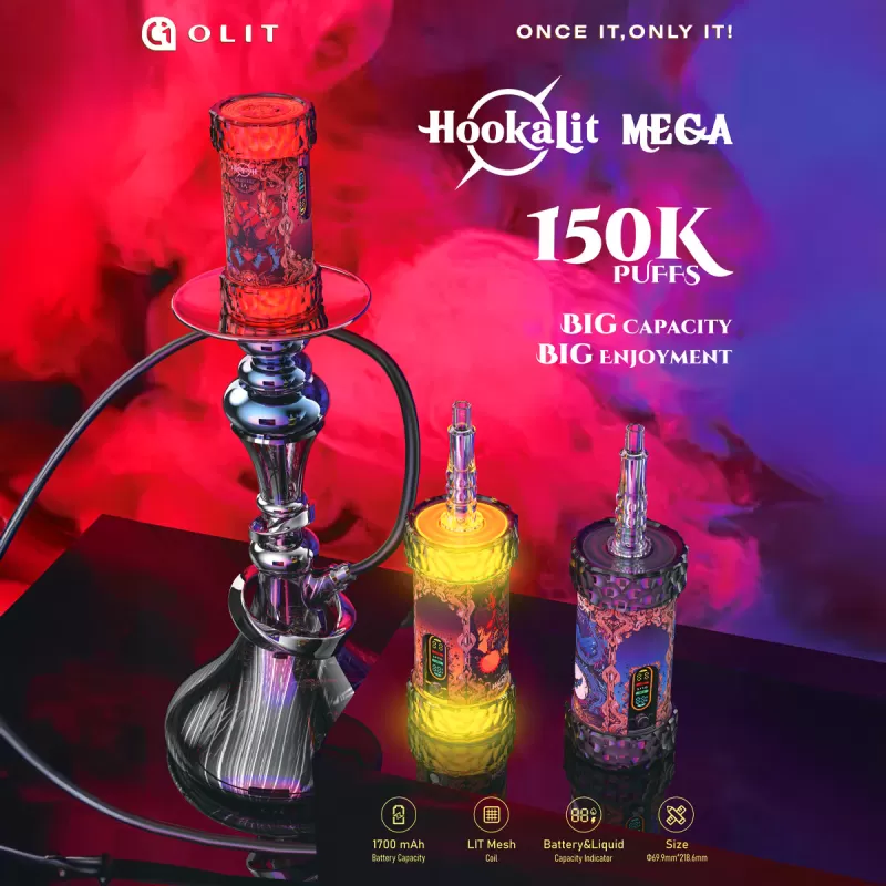 OLIT HookaLit MEGA 150K Puff Disposable E-Hookah - 150,000 Puffs - Two Apple