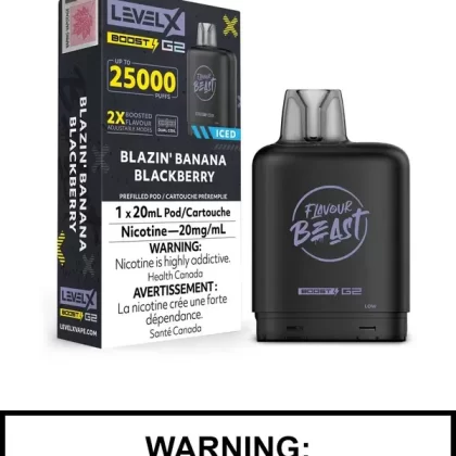 Blazin Banana Blackberry Iced Flavour Beast Level X Boost G2 Pods