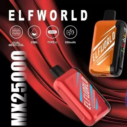 Elfworld MX 25000 Puffs | 0%-5% strength, 25mL, digital display, airflow control, bulk disposable vape - Aiviouvapes