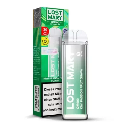 Elfbar Lost Mary QM600 – Kiwi Passion Fruit Guava - Nikotin-Benzoat / Aromen / Propylenglykol / pflanzliches Glycerin / 20mg/ml / ca. 600 / 360 mAh