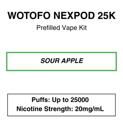 Wotofo – Nexpod 25K – Prefilled Vape Kit – Sour Apple