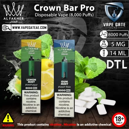 Al Fakher - Crown Bar Pro Disposable Vape (8,000 Puffs) - Berry Mint / 5 mg