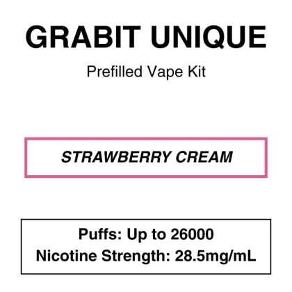 Grabit – Unique 26K – Prefilled Vape Kit – Strawberry Cream – 26000 Puffs – 28.5mg/mL Nicotine