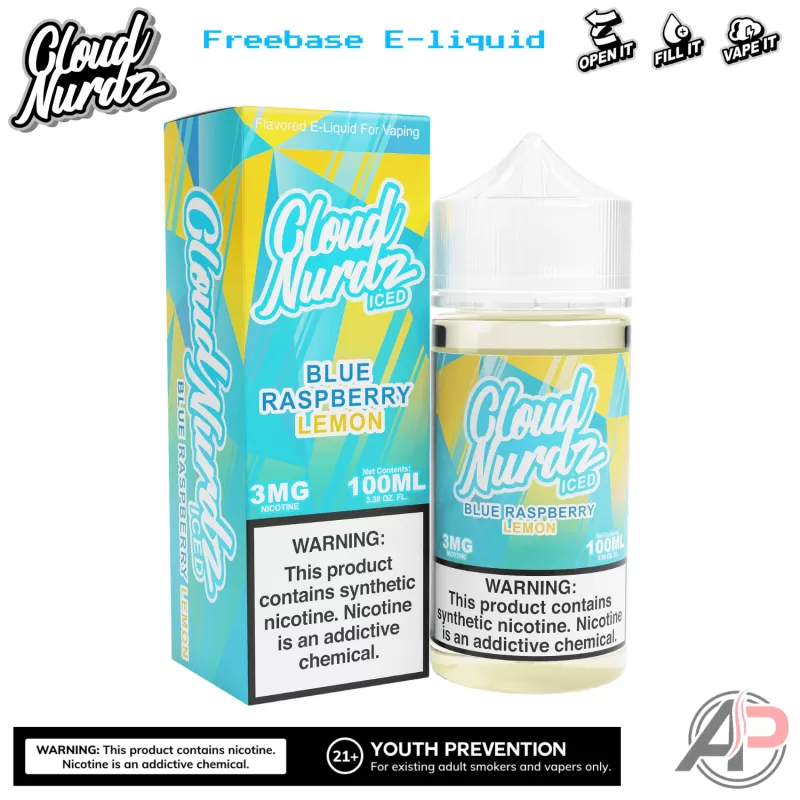 Cloud Nurdz Blue Raspberry Lemon Iced E-Liquid 100mL - 0mg - 100mL, 3mg - 100mL