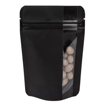 Stand Up Zipper Bag with Vertical Window (1/2 oz to 1 oz) - Choose Color#Matte Black>Kraft~Choose Price Tier#Single Unit (Less Than Pack Qty)>Pack of 100 (Bulk Discount Pricing) (B7157E)