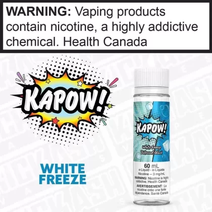 White Freeze by Kapow - Strength#3 mg/mL 60mL ONTARIO EXCISE STAMP>12 mg/mL 60mLON>6 mg/mL 60mL ONTARIO EXCISE STAMP