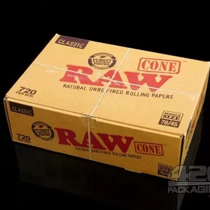 RAW | Classic Single Size Pre-Rolled Cones | 70mm – Unbleached Paper – 720 Count