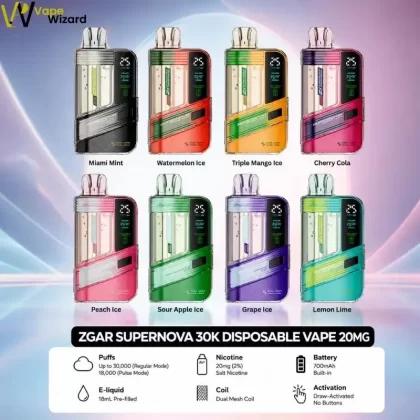 Zgar Supernova 30000 Puffs Disposable Vape 20mg in the UAE - Cherry Cola, Grape Ice (B7AB43)