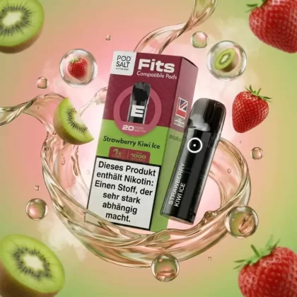 Pod Salt Fits Pods – Strawberry Kiwi Ice 20mg/ml (3er Pack) - Pod Salt / 20mg/ml / 2ml / ca. 1.000 pro 3er-Pack / Propylenglykol / pflanzliches Glycerin / Aromastoffe / Nikotin / Ja