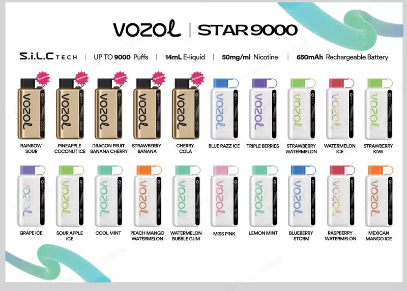 Vozol STAR 9000 Limited "GOLD" Edition Disposable Vape - 9000 Puffs - Rainbow Sour (Limited "GOLD" Edition) - Image 3