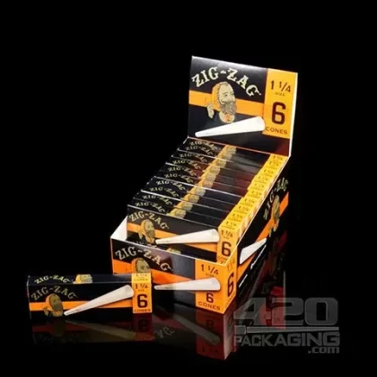 Zig-Zag 1 1-4 Size Pre Rolled Paper Cones 24 Pack Carton (6 Cones Per Pack)
