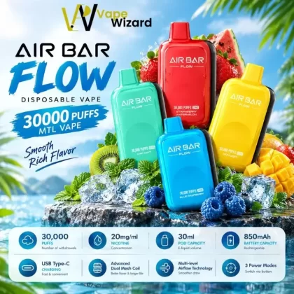 Airbar 30000 Puffs 30mg Nicotine MTL Vape In UAE - Cantaloupe Ice, Clear; Vape Product, Box of 5pcs