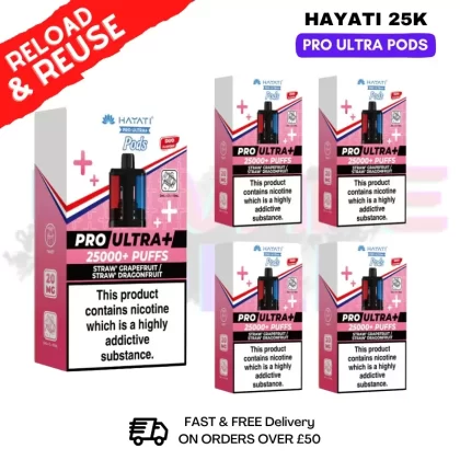 Hayati 25K Straw Grapefruit – Straw Dragonfruit Replacement Pods Box Of 5