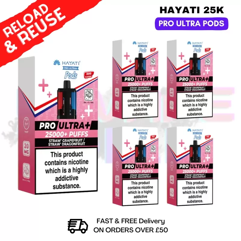 Hayati 25K Straw Grapefruit – Straw Dragonfruit Replacement Pods Box Of 5