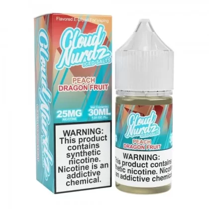 Cloud Nurdz Salts Iced Peach Dragon Fruit Nic Salt Vape Juice 30ml - Eightvape