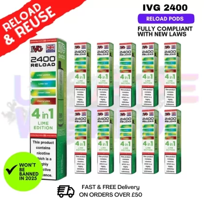 Lime Edition IVG 2400 RELOAD Pods – Box Of 10