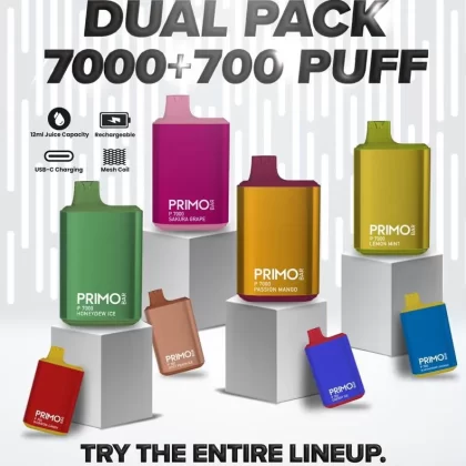 Primo Bar 7000 Puff Disposable Vape 14mL 5.0% - American Blend Tobacco, BlueRaspberry Lemonade (B8F2E5)