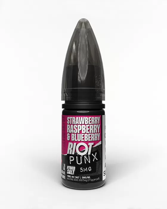 Strawberry, Raspberry & Blueberry Hybrid Salt E-Liquid - Riot Punx - 5mg - PG 50% - Image 3