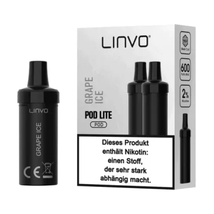 Linvo Pod Lite Cartridge – Grape Ice Prefilled Liquid – 2er Pack - Linvo Pod Lite / Apfel / Aromastoffe / Nikotin / Propylenglykol / pflanzliches Glycerin / ca. 600 / 20mg/ml