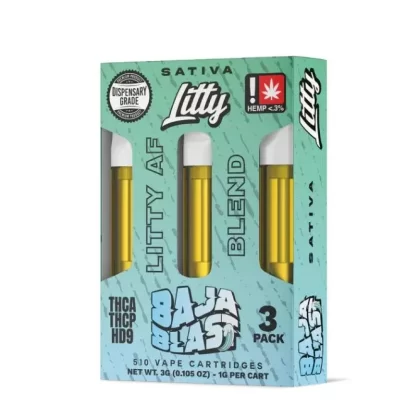 Litty AF Blend THCa Vape Cartridge 3g - strain#Baja Blast>Passion Fruit Pop>Pineapple Paradise>Rainbow Cotton Candy>Raspberry Lime>Strawberry Lemonade>Tropical Punch>Watermelon Pop>White Gum