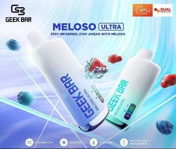 Geek Bar Meloso Ultra Rechargeable Disposable Vape (10,000 Puffs) - 20 mg / Energy Drink Ice - Image 2